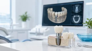implante dentário com coroa definitiva sobre o pino