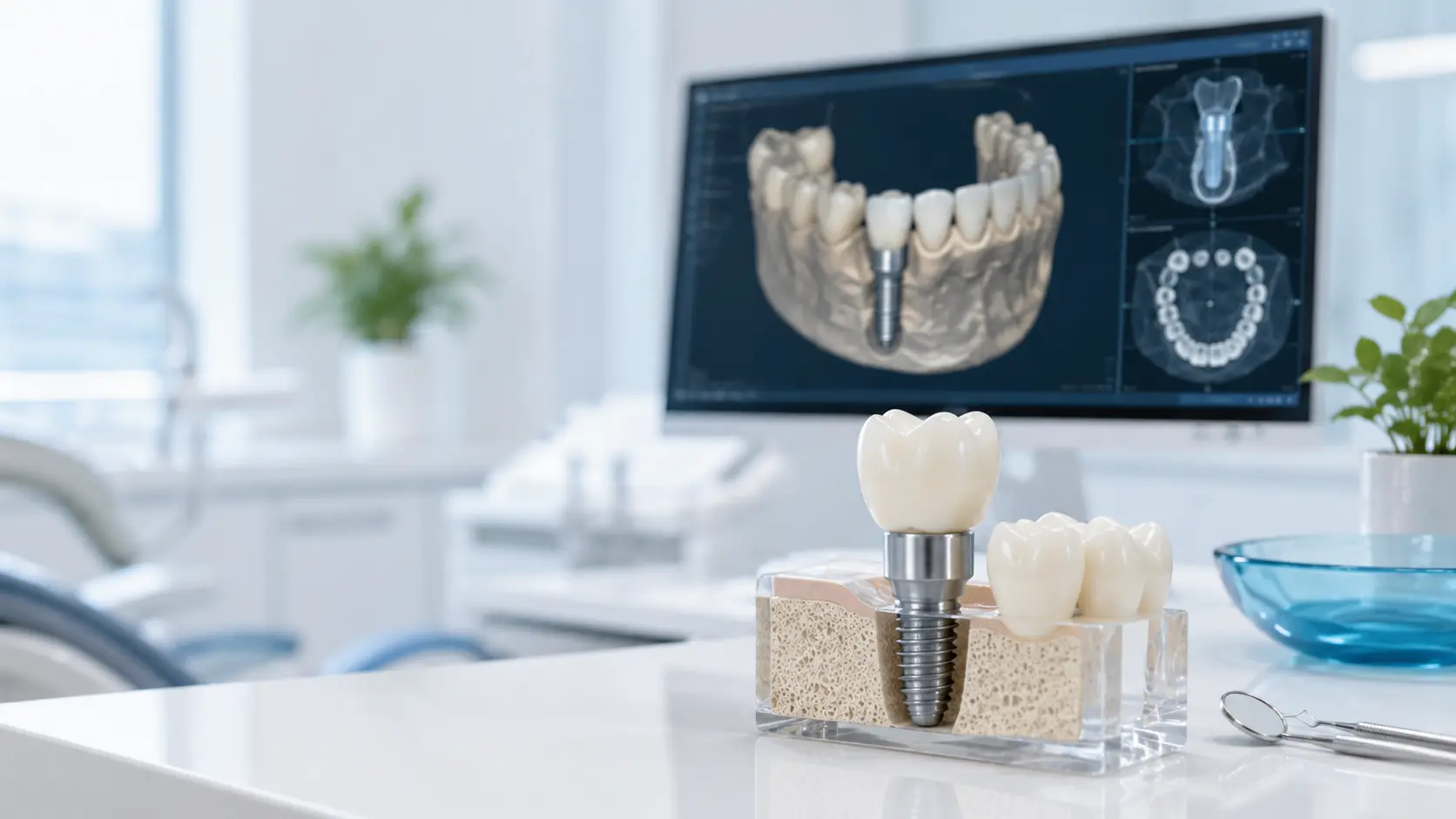 implante dentário com coroa definitiva sobre o pino